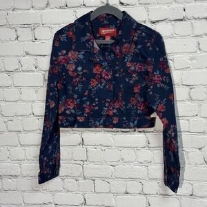 Arizona Jean Company Kids Cropped Floral Jean Jacket - Navy and Red